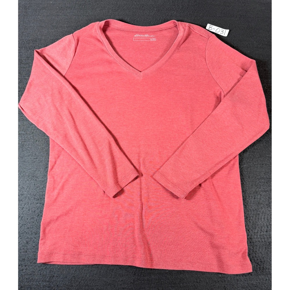 Eddie Bauer Womens 2XL Heathered Coral Pink V-Neck Long Sleeve T-Shirt